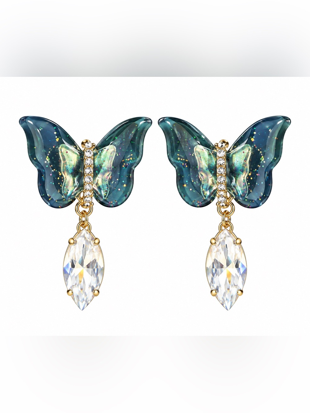 Zara Teal Butterfly Drop Earrings with Crystal Dangles